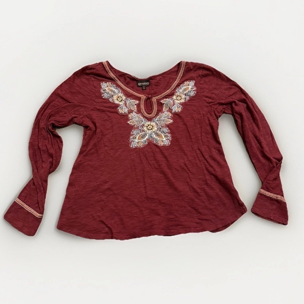 Shyanne Blouse Top Long Sleeve Peasant Boho Western Cowgirl Embroidered Rodeo XL